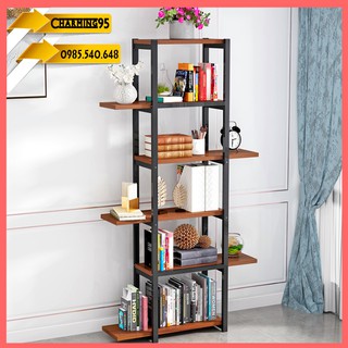 re0510 Kệ trang trí gỗ 6 tầng khung sắt - Kệ để đồ trang trí - Kệ trưng bày - Tủ kệ trang trí