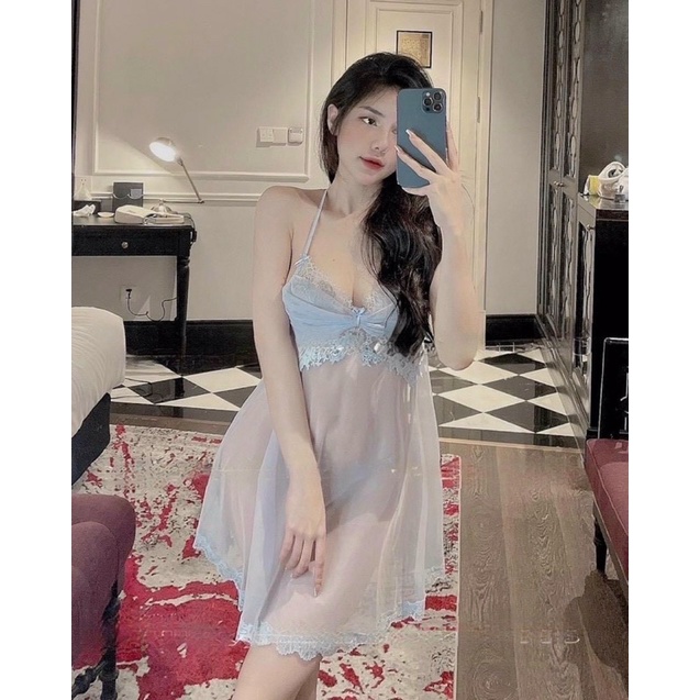 ♥️Hàng QC♥️Váy ngủ 2 dây lưới ren,_Thanhhien997_voan cao cấp xuyên thấu 380.