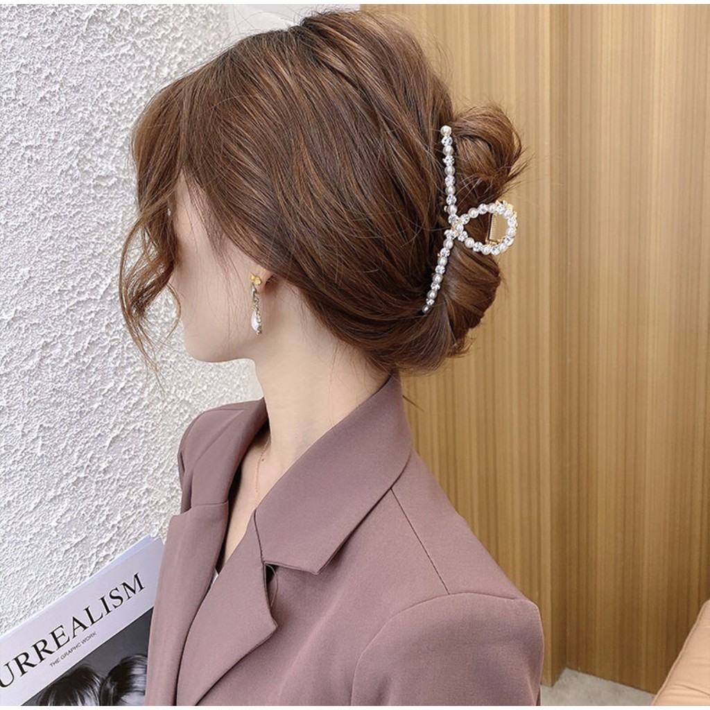[Có Sẵn] Kẹp Tóc Càng Cua Nhựa Hàn Quốc Hot Trend Đính Ngọc Sang Chảnh Mainia Shop