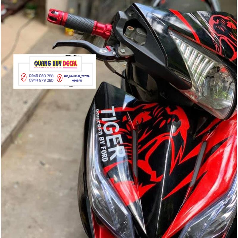 Tem trùm wave rsx đỏ đen tiger, độ phủ bộ team decal cho xe máy rẻ đẹp