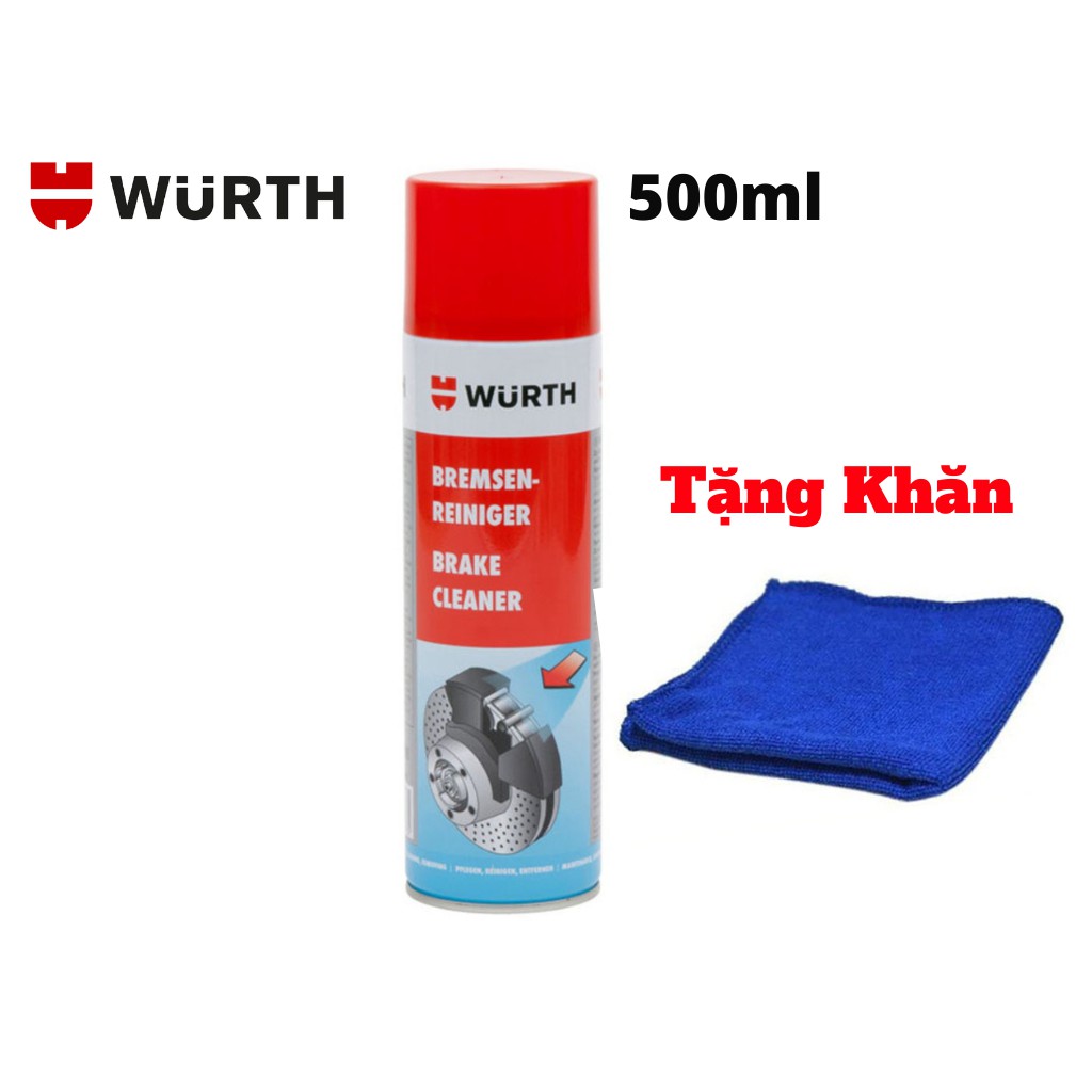 Xịt Vệ Sinh Thắng Xe Tẩy Dầu Mỡ Bụi Bẩn Wurth Brake Cleaner 500ml Tặng khăn