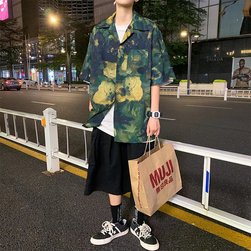 Áo Sơ Mi Đi Biển Tay Ngắn Dáng Rộng Phong Cách Retro Thời Trang Cho Nam Giới Có Size M-3xl