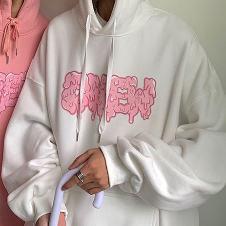 Áo Hoodie Dài Tay Dáng Rộng In Chữ Cá Tính Thời Trang