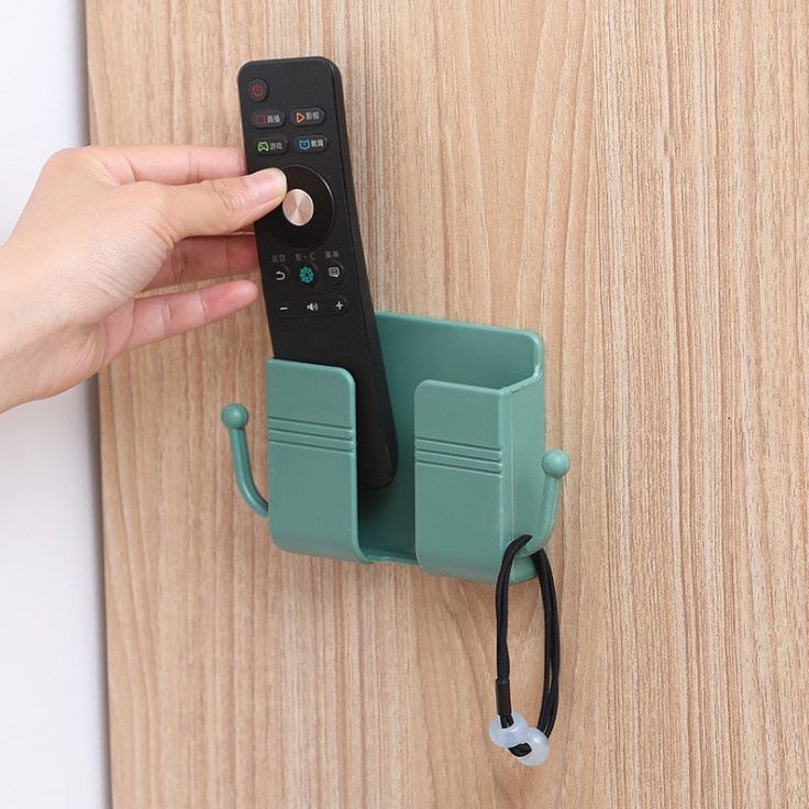 Kệ Dán Tường Có Tai Để Remote, Đồ Dùng / Giá Đỡ Sạc Điện Thoại - Có Móc Treo Chìa Khóa, Dây Sạc