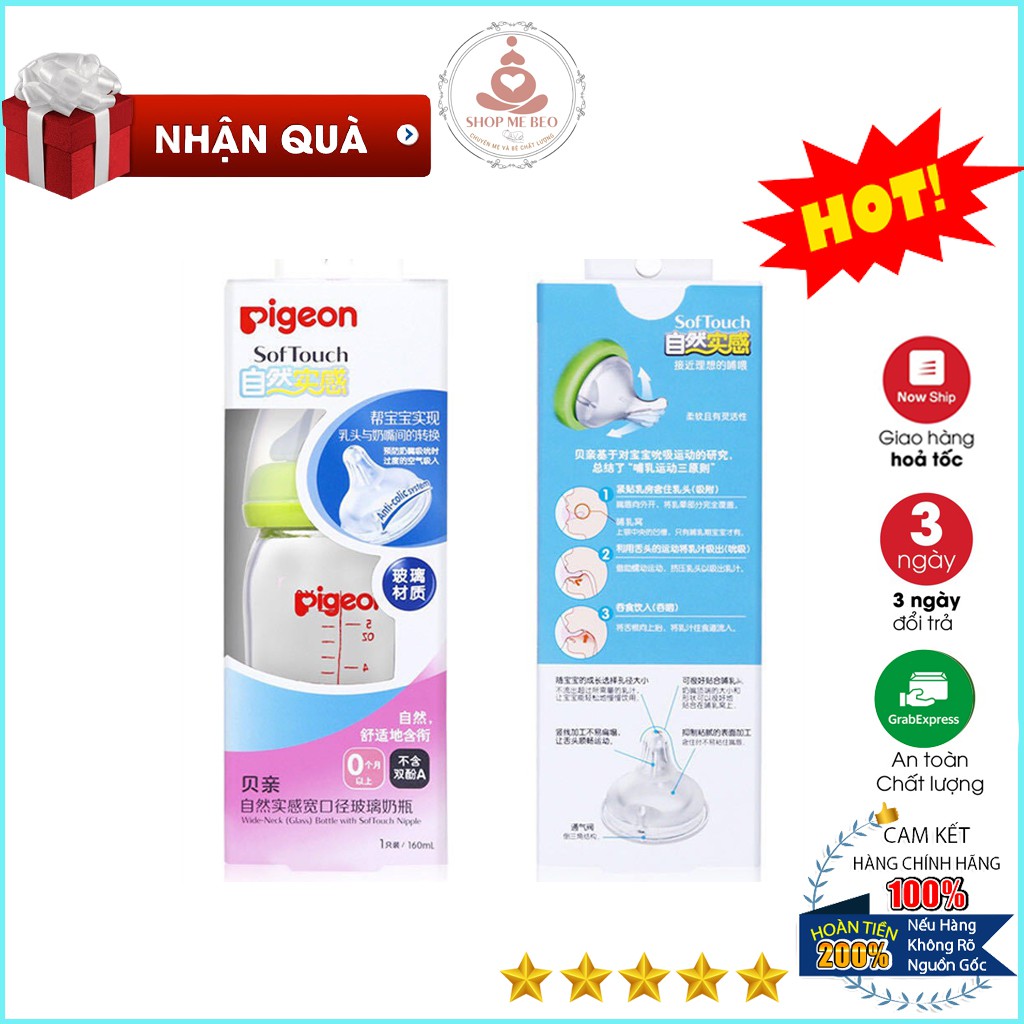 [ĐỦ SIZE] Bình Sữa Thủy Tinh Pigeon Nội Địa Nhật 160ml/240ml