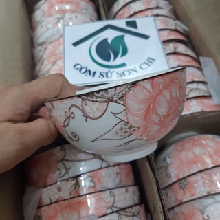Chén gốm sứ ăn cơm hoa văn 4D viền miệng chén