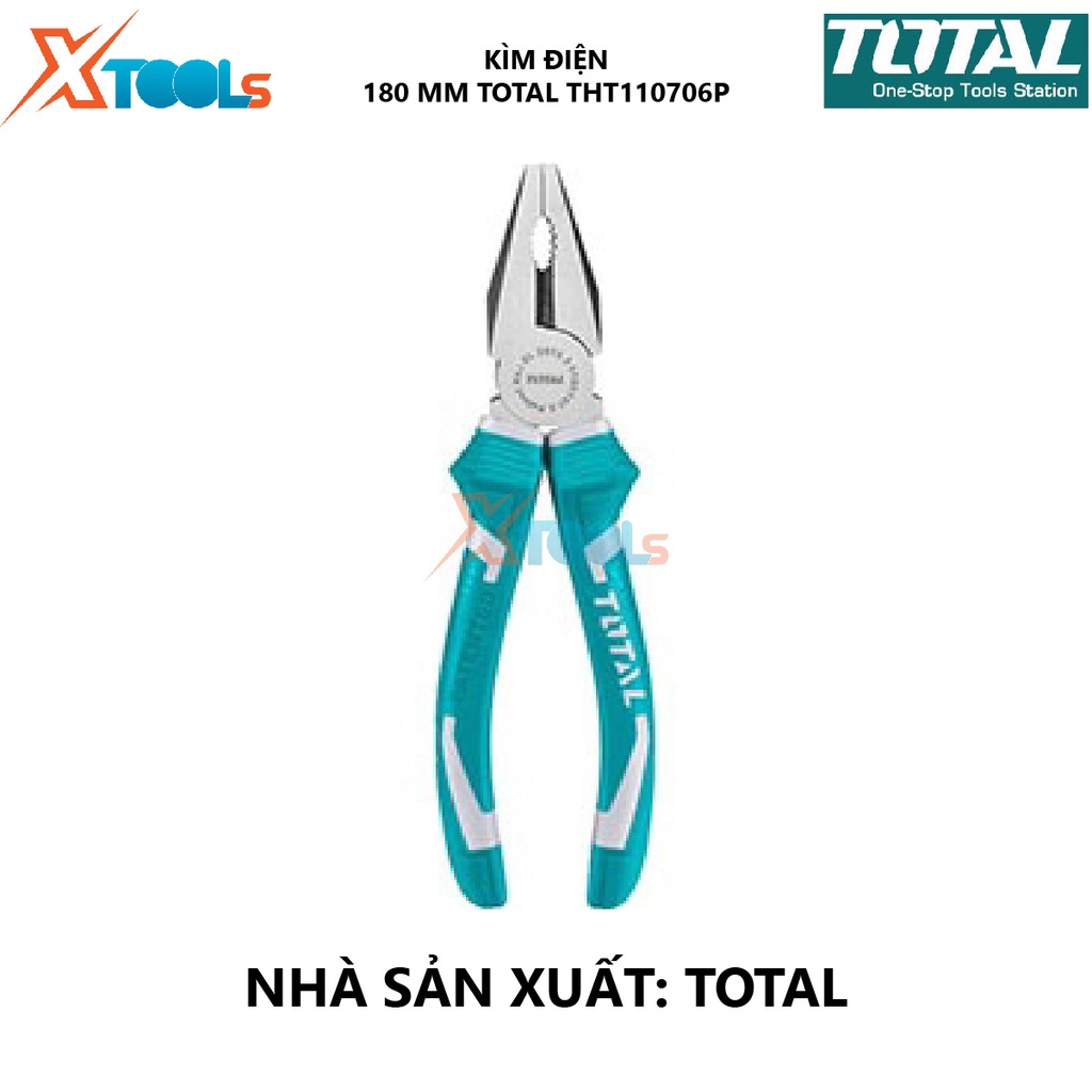 Kìm điện TOTAL THT110706P | kềm răng Kích thước 7''/180mm, CR-V, Chất liệu PP + TPR, Trọng lượng 0,2 kg bấm, cắt, tuốt (