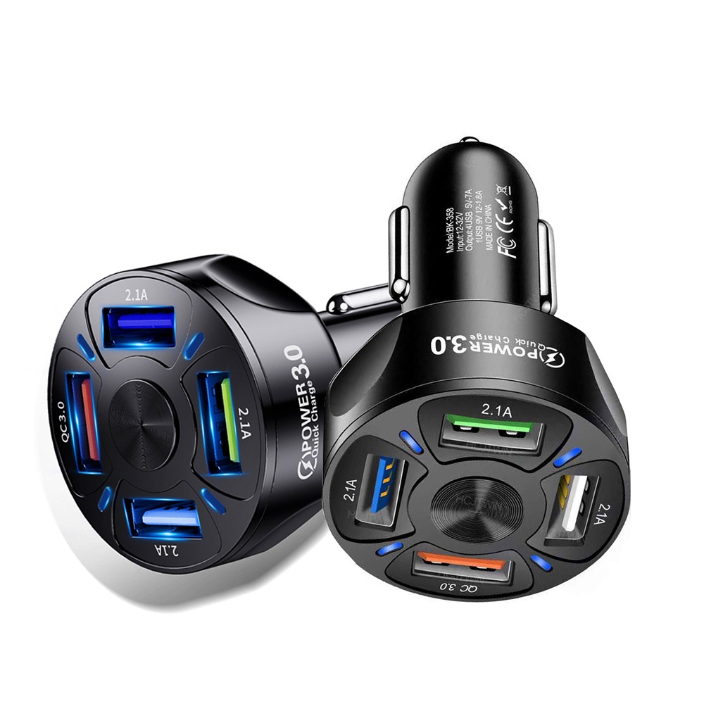 Tẩu sạc xe hơi QC 3.0 4 cổng USB màn hình LED thông dụng tiện lợi dành cho điện thoại
