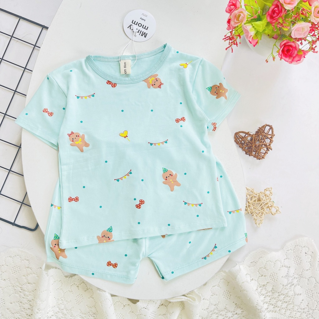 Đồ bộ cho bé cộc tay ngắn tay hình gấu MINKY MOM [Siêu cưng] Bộ ngắn cộc tay thun lạnh quần áo trẻ em