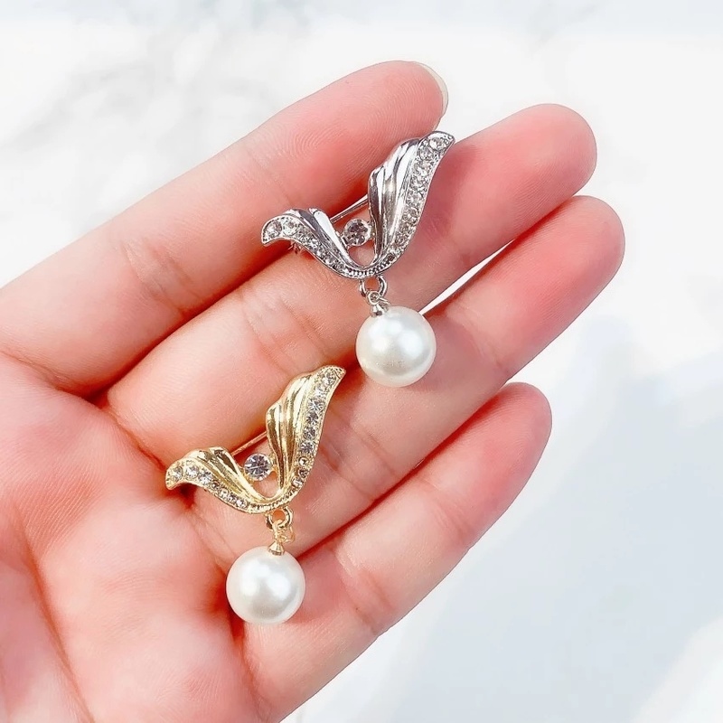 Ghim Cài Áo Hình Nơ Đính Ngọc Trai Nhân Tạo Thời Trang