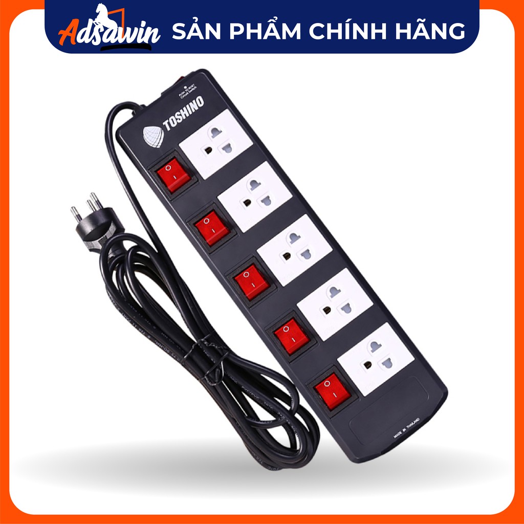 Ổ cắm điện TOSHINO Thái Lan mỗi ổ có 1 công tắc tắt bật, ổ chống sét, lọc nhiễu dòng điện TIS515 dài 3M- TIS515