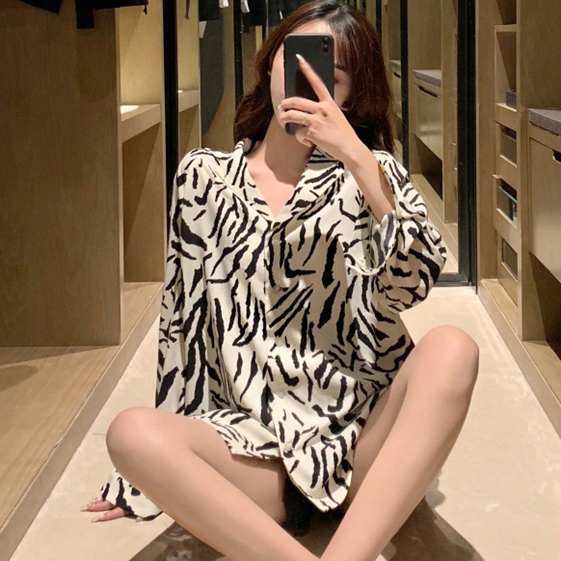 Áo Sơ Mi Nữ Dài Tay Họa Tiết Ngựa Vằn Thời Trang
