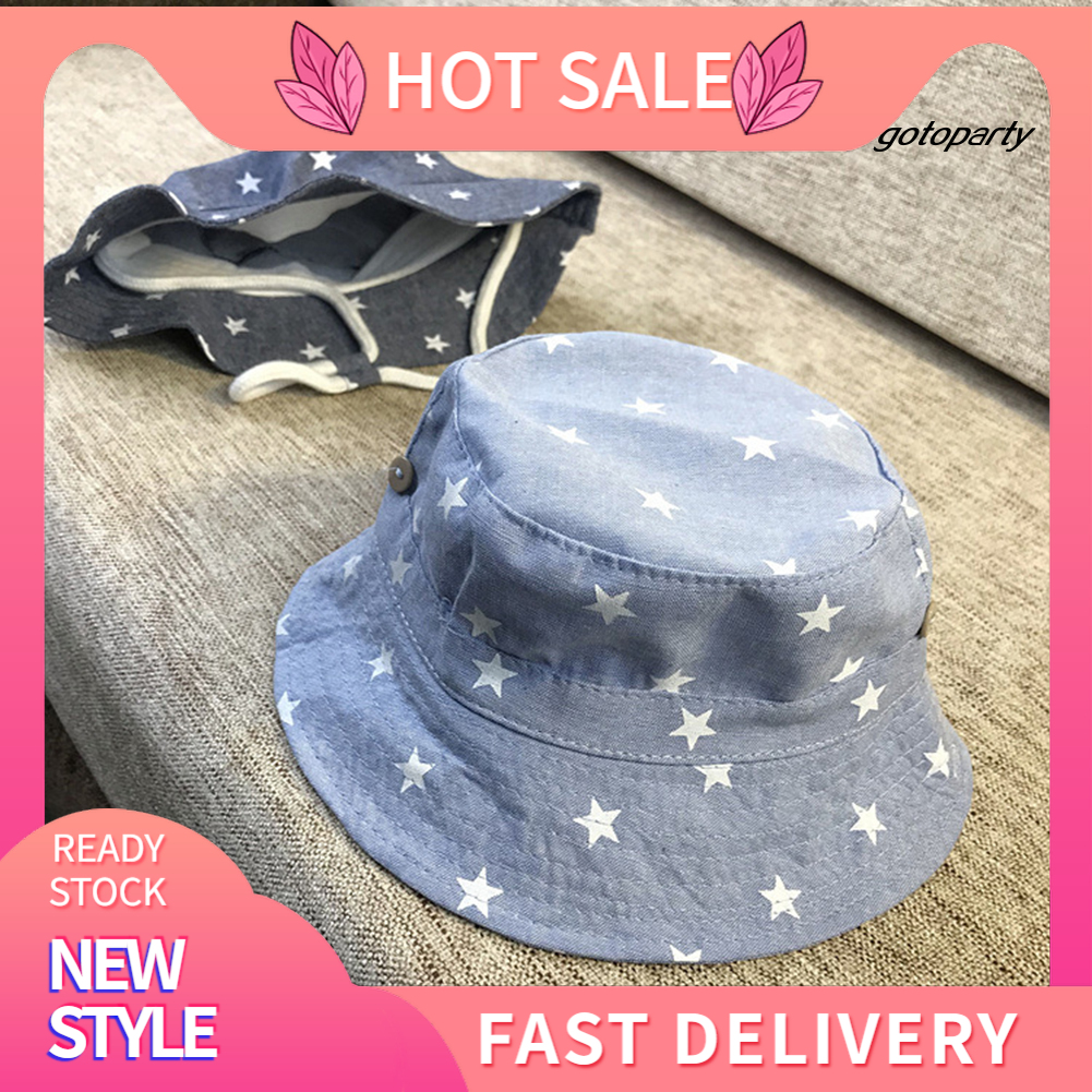 GOTO-H  Star Print Soft Cotton Summer Baby Sun Cap Infant Boys Girls Denim Bucket Hat