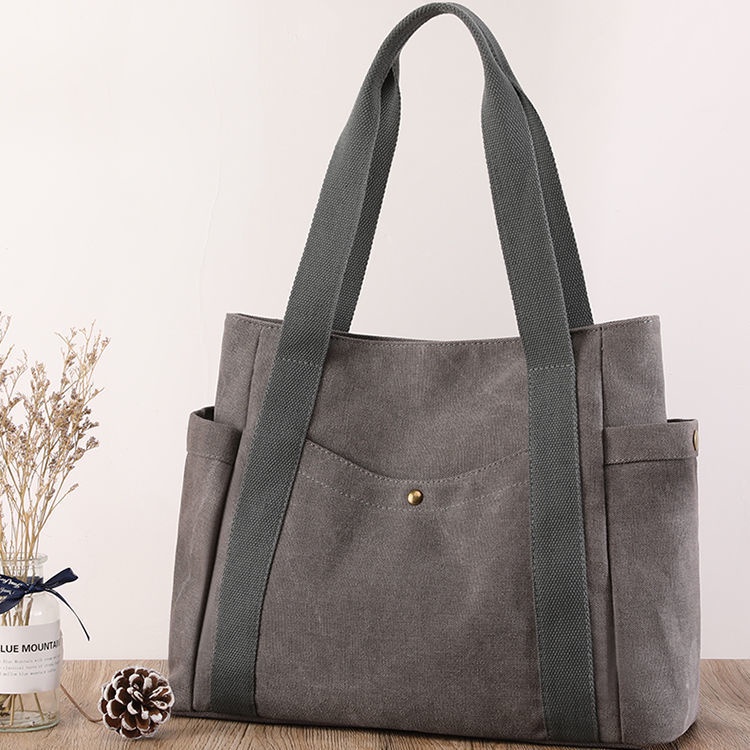 (Hàng Có Sẵn) Túi Xách canvas Nhiều Ngăn Sức Chứa Lớn Màu Trơn Nhật Bản Và Hàn Quốc Đơn Giản