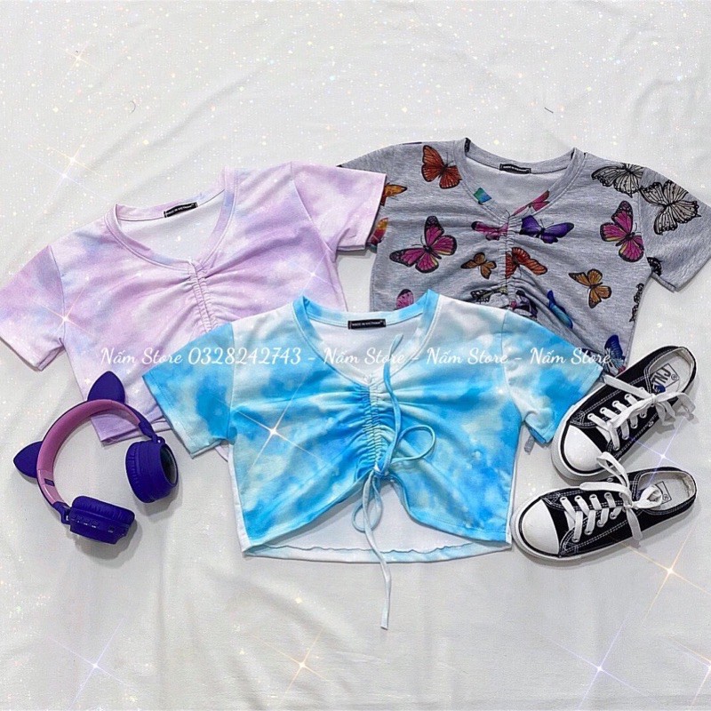 Áo croptop dây rút loang màu unisex tie dye hot hit