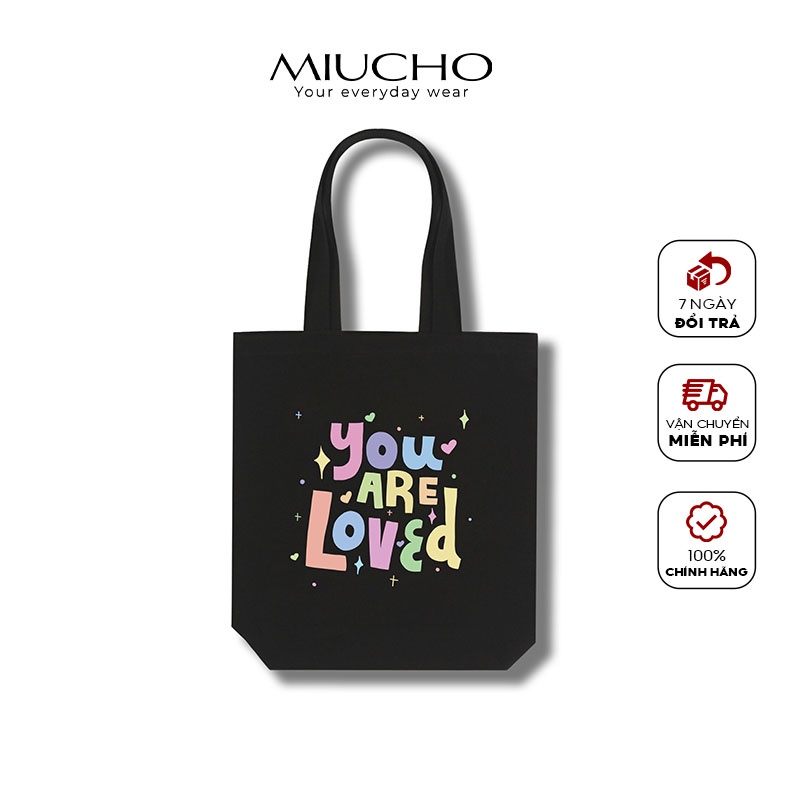 Túi tote đeo chéo, túi vải canvas đi học giá rẻ MV016 Miucho in basic