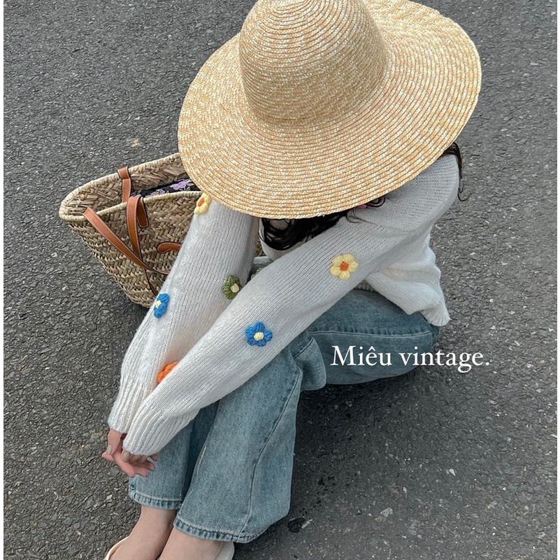 Áo khoác cardigan len dệt kim nữ ullzzang phối hoa cúc cài Shynstores