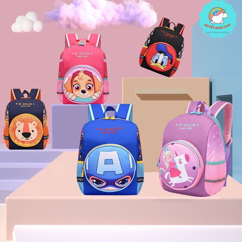 Balo trẻ em, ba lô đi học mẫu giáo mầm non siêu nhẹ Ngựa pony Công chúa Sư tử Caption Kỳ lân Unicorn Quyetkids1995