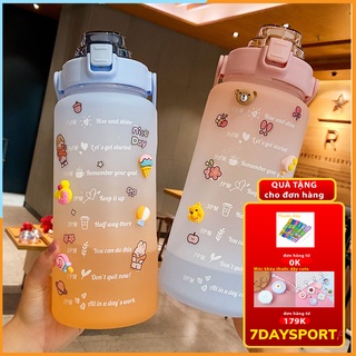 Bình đựng nước 2 lít nước, bình đựng nước cute có vạch báo giờ 7DAYSPORT chất liệu nhựa PP an toàn môi trường