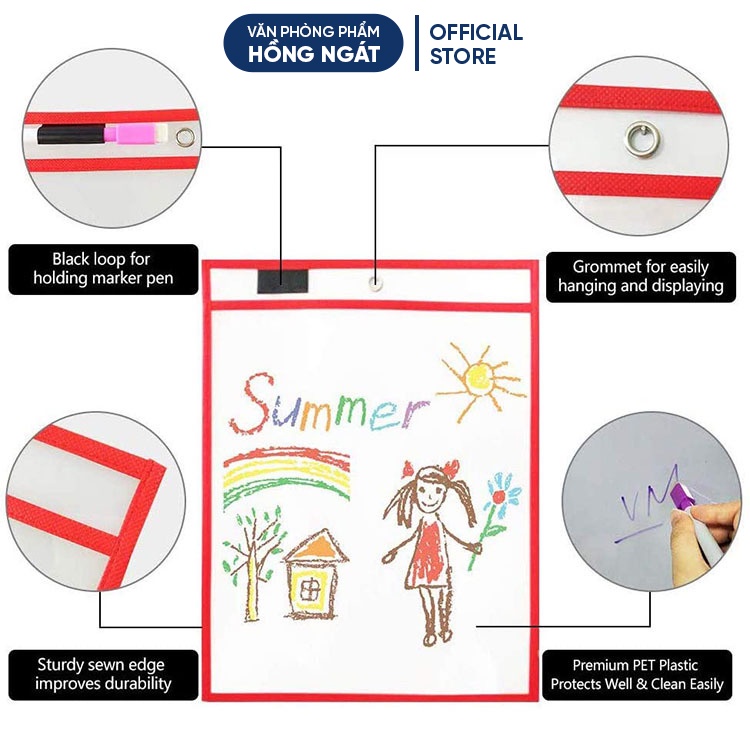 Túi viết xoá dry erase pocket, giáo cụ dạy học tiếng anh đồ dùng học tập văn phòng phẩm GC17