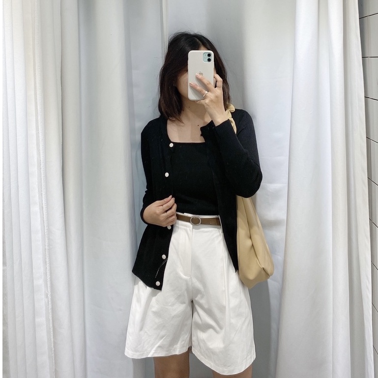 Quần short kaki lưng cao vintage kèm nịt - Q775