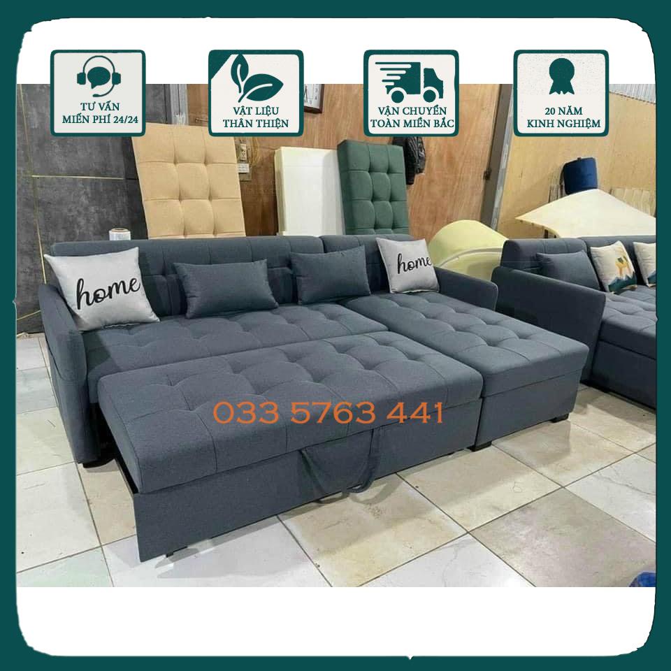 Sofa khung gỗ tự nhiên góc el thiết kế thông minh kéo ra thành sofa giường kích thước 2m2x1m6 nhiều màu sắc lựa chọn