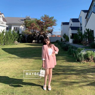 Blazer set hồng pastel Mayberoom
