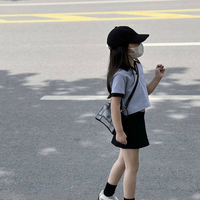 Set Áo Thun Ngắn Tay + Chân Váy Đen Thời Trang Hè Cho Bé Gái