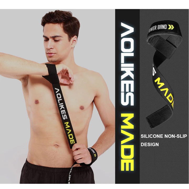 Dây kéo lưng tập xô nâng tạ deadlift strap Aolikes HW7637 chính hãng