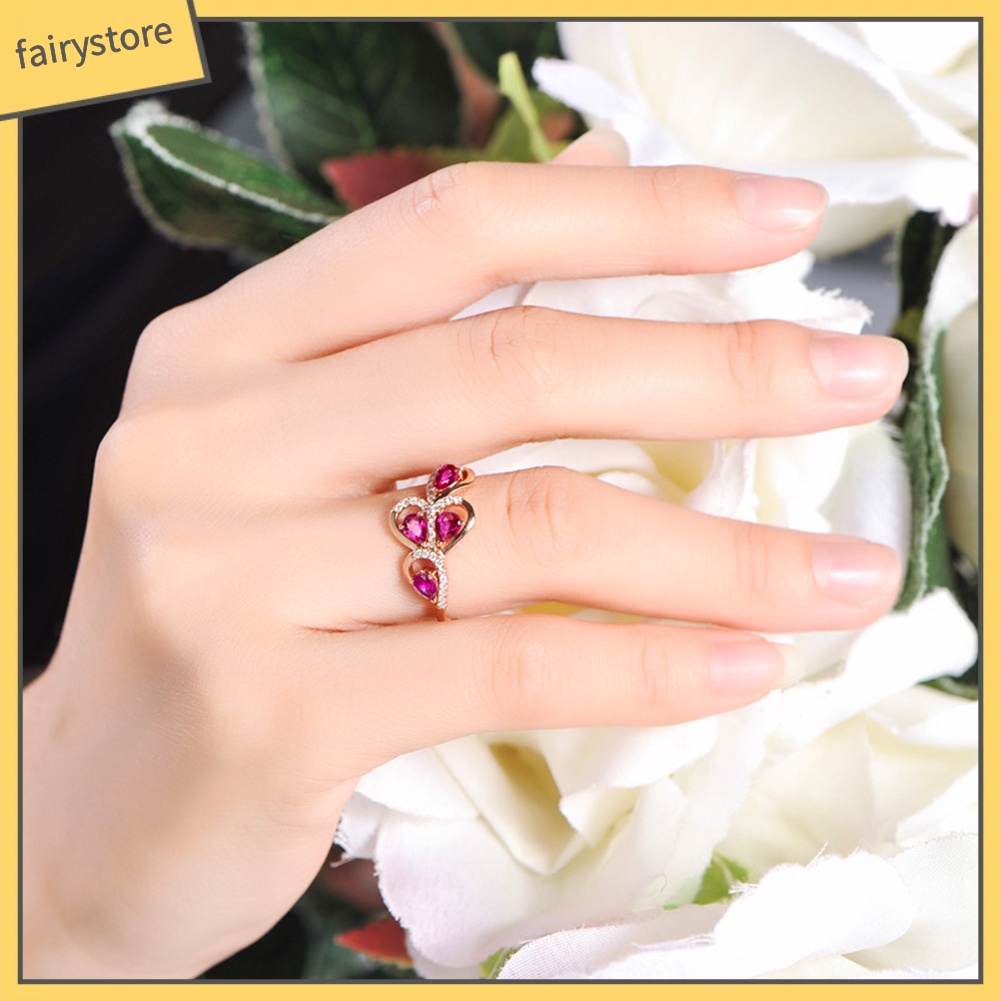 Nhẫn Hợp Kim Hình Chiếc Lá Đính Đá Ruby Giả Xinh Xắn