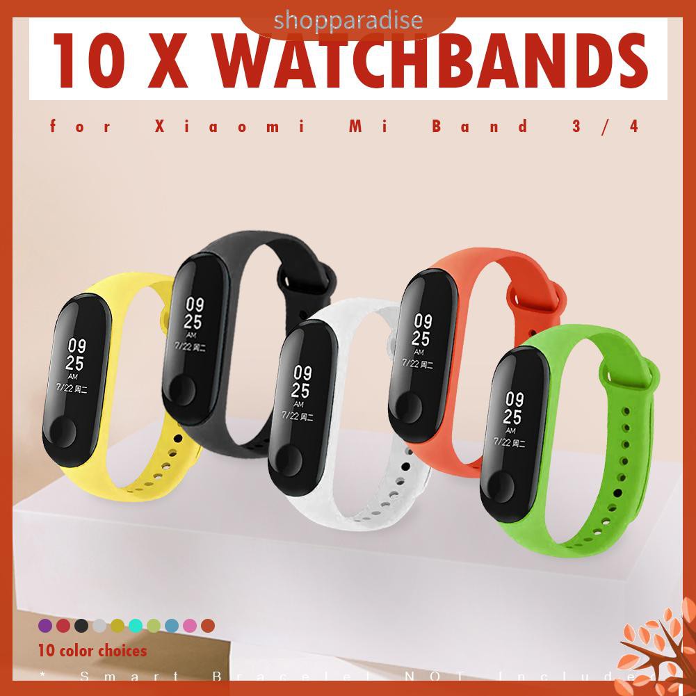 Set 10 Dây Đeo Silicon Cho Đồng Hồ Thông Minh Xiaomi Mi Band 3 / 4