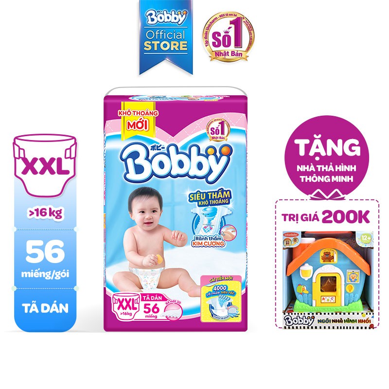 Tã Dán Bobby Êm Mềm Khô Thoáng M76/L68/XL62/XXL56