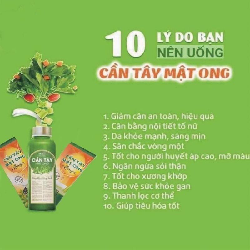 HỘP 15 GÓI CẦN TÂY COLAGEN MẬT ONG FULL