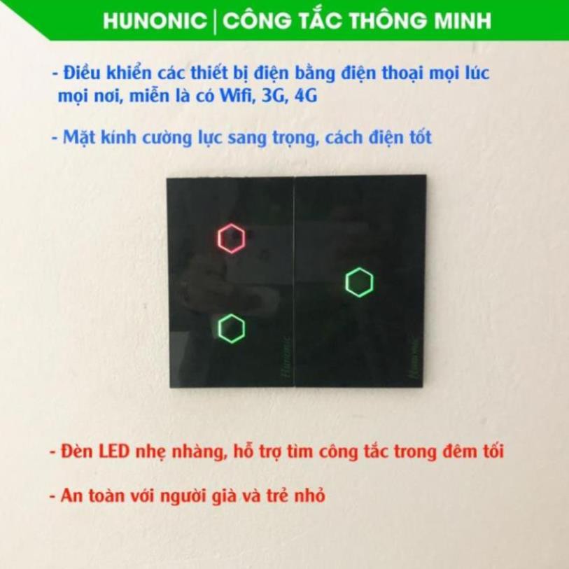 Công tắc cảm ứng Hunonic Datic 3 Nút kết nối Wifi điều khiển mọi thiết bị từ xa qua điện thoại, 2 màu trắng và đen