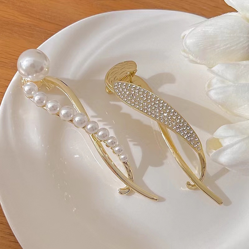 Kẹp Tóc Kim Loại Đính Ngọc Trai Nhân Tạo Phong Cách Hàn Quốc