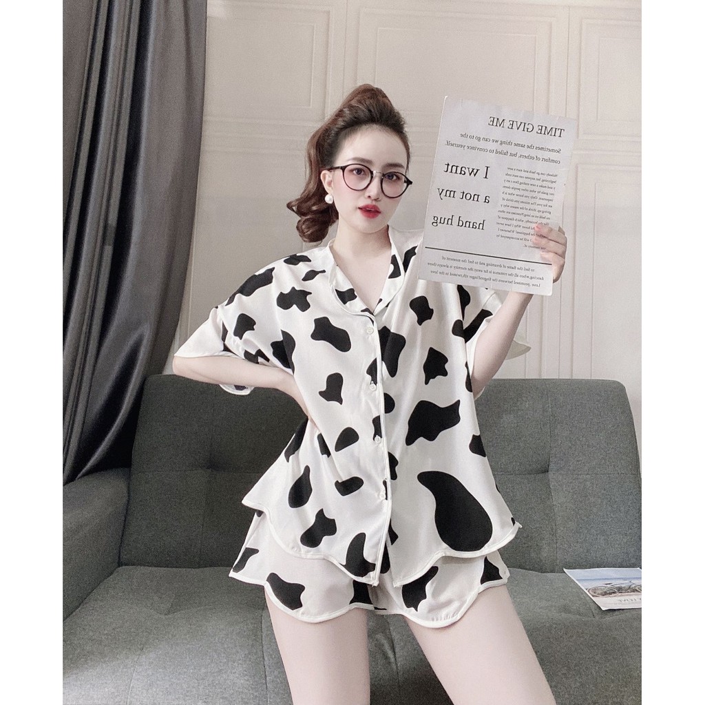 Pijama nữ, bộ mặc nhà tay ngắn, chất lụa 100D đẹp, mát, ít nhăn, phom rộng thoải mái dưới 65kg mặc vừa | BigBuy360 - bigbuy360.vn