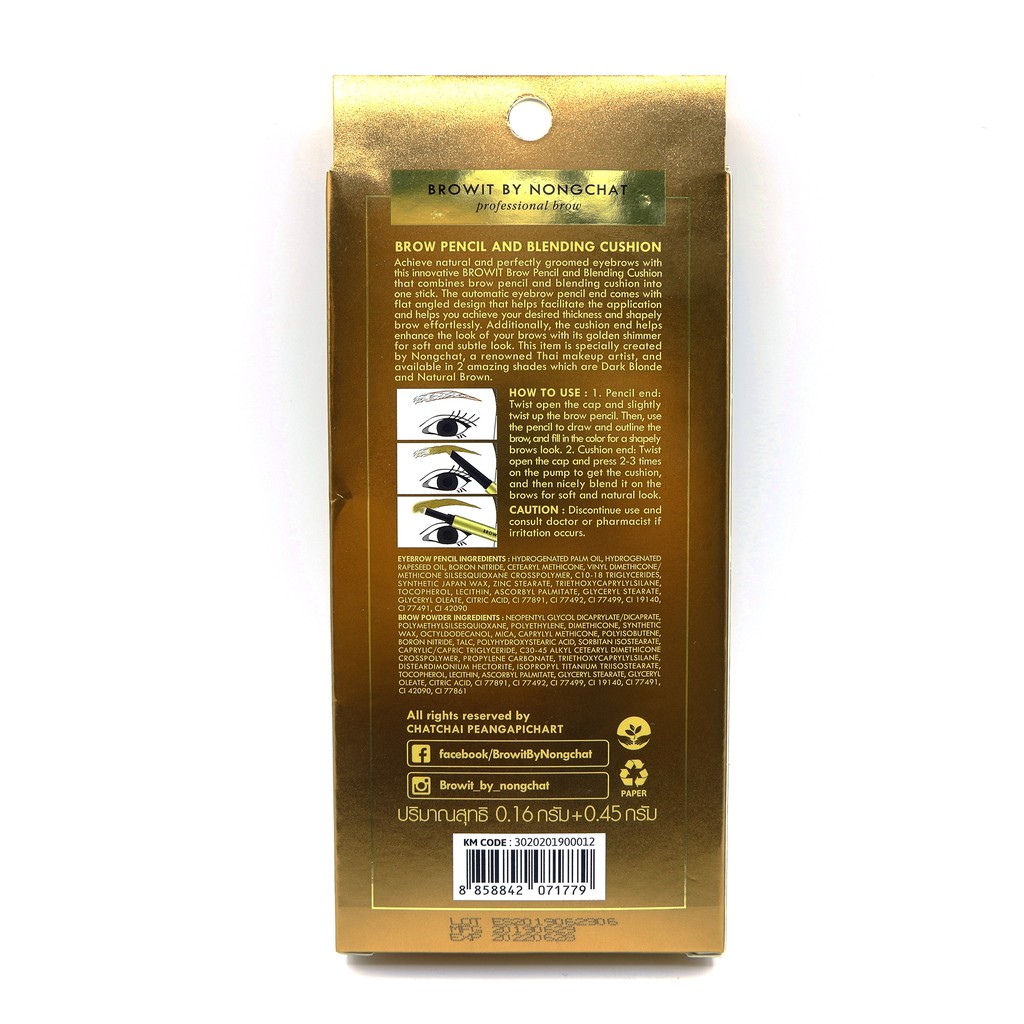 Chì kẻ mày 2in1 Nong Chat + chì kẻ mày dễ blend Browit By NongChat Brow Pencil And Blending Cushion