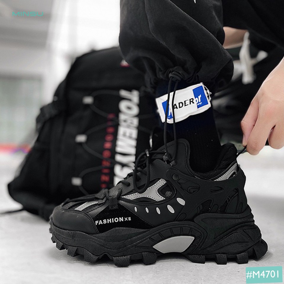 Giày Thể Thao Sneaker Chunky Nam MINSU M4701 Phản Quang Phá Cách Style Hàn Quốc Tăng Chiều 5cm Cao Cực Ngầu