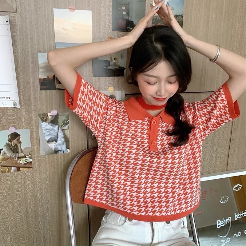 áo len dệt kim caro cổ đức (3952-1#)