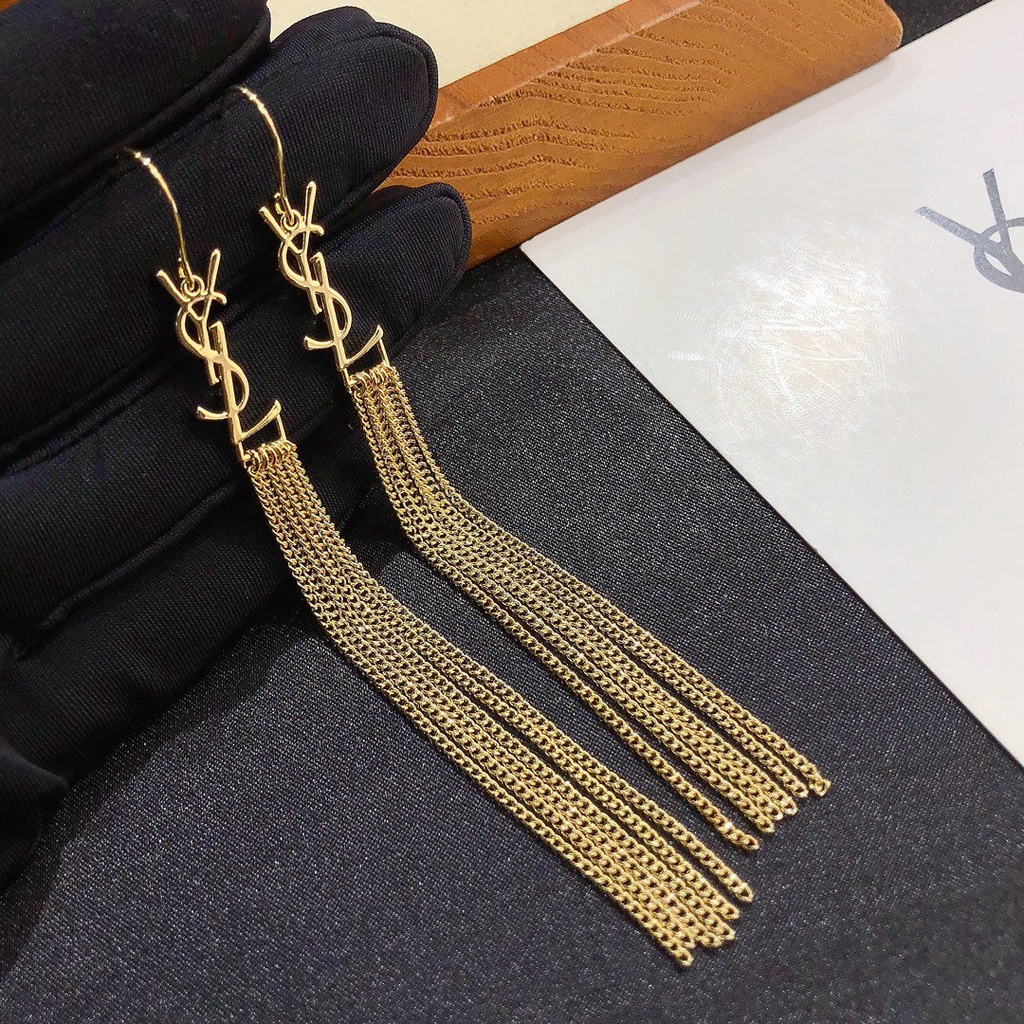 Khuyên Tai Tròn Khắc Chữ YSL Bằng Thép Titan Thời Trang Cho Nữ