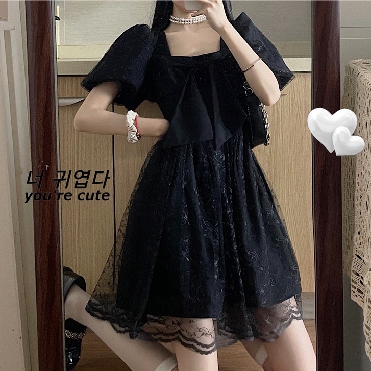 Đầm Công Chúa Mùa Hè Phối Ren Lưới Thắt Nơ Phong Cách Ngọt Ngào Phong Cách Mới Cho Bé Gái