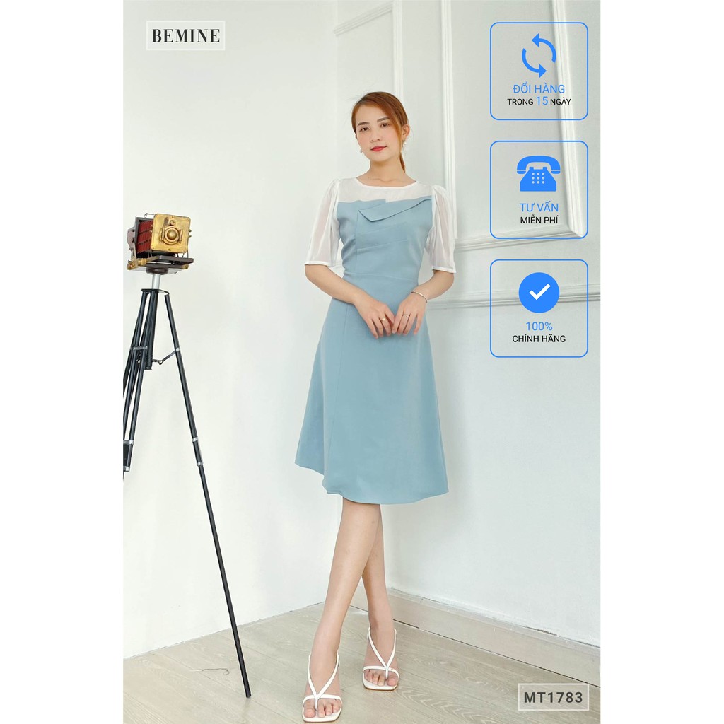 Đầm dáng xòe nữ cúp ngực phối voan kiểu dáng thanh lịch BEMINE MT1783XANH