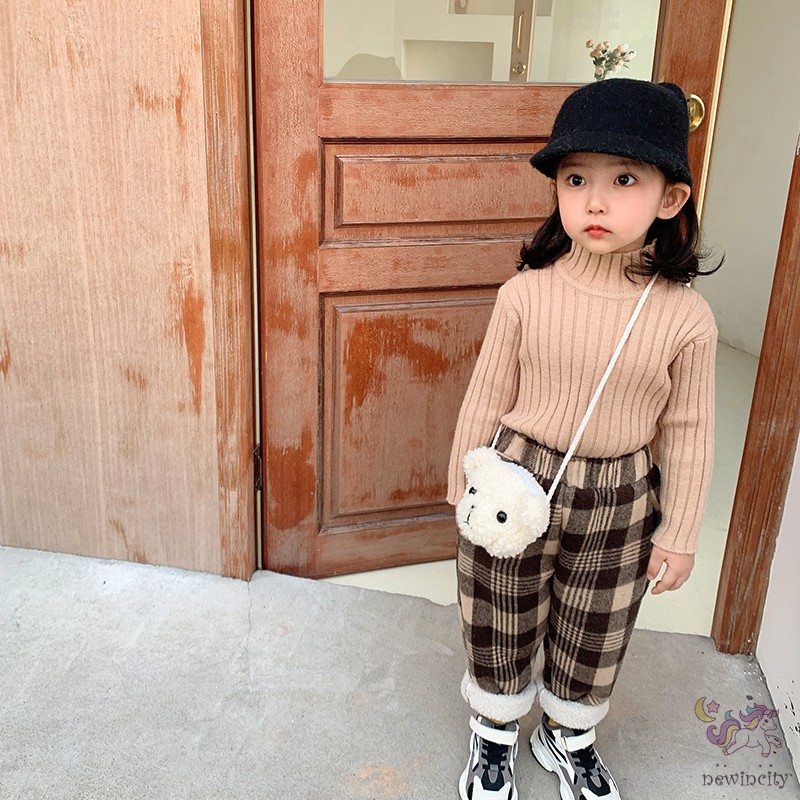 Túi đeo vai bằng lông cừu thiết kế hình gấu hoạt họa phong cách Hàn Quốc đáng yêu cho bé