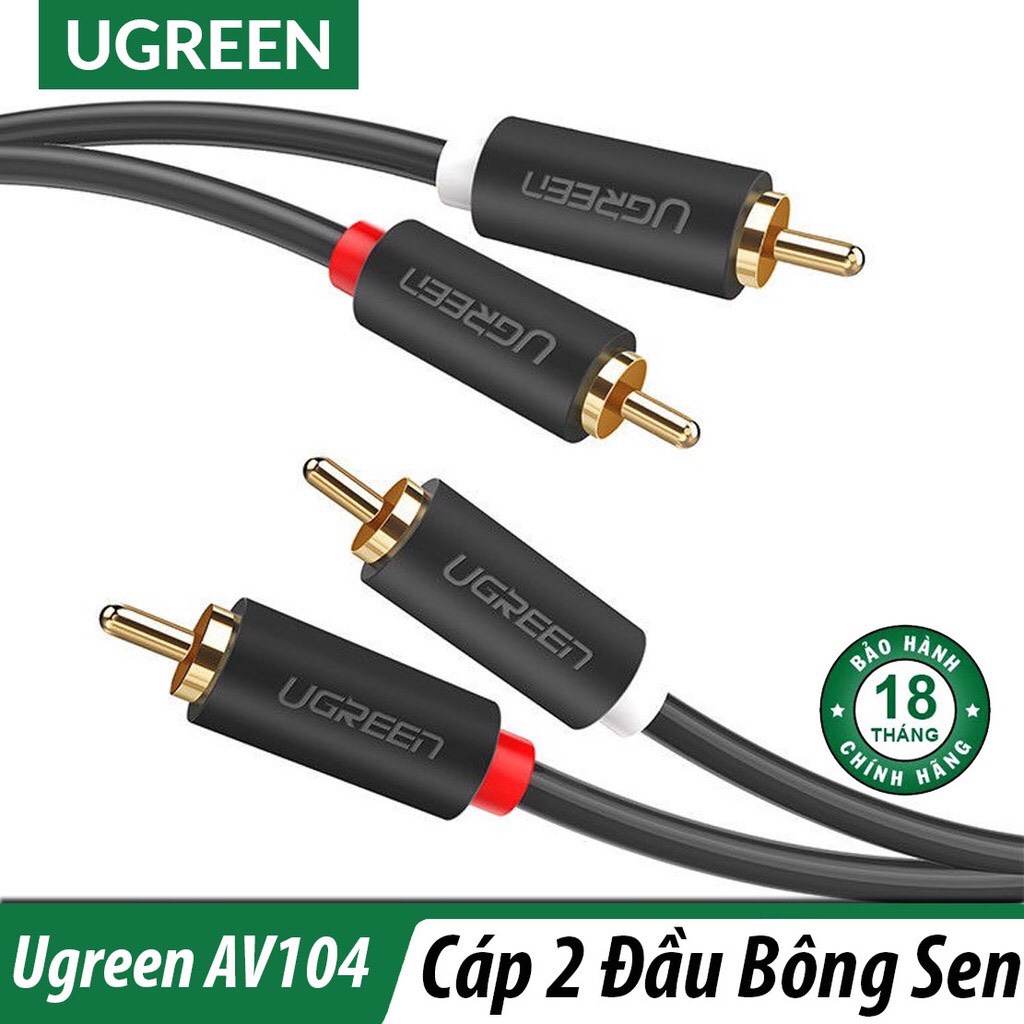 Cáp Âm Thanh Đầu Hoa Sen 2RCA ra 2RCA Cao Cấp UGREEN AV104 - Hàng Chính Hãng, bảo hành 18 tháng