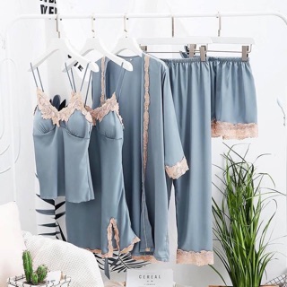 Sét ngủ lụa 5 món - combo đồ ngủ lụa choàng cao cấp 5 món ( sẵn)