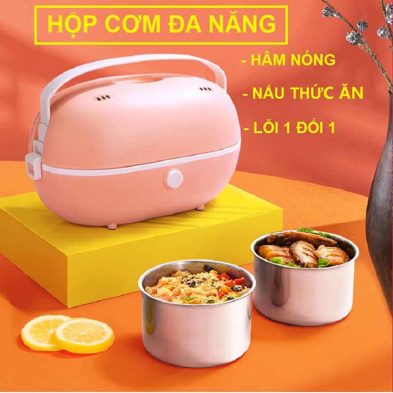 Hộp cơm cắm điện hâm nóng thức ăn , Nồi cơm điện mini hộp cơm điện văn phòng đa chức năng ruột inox vt186