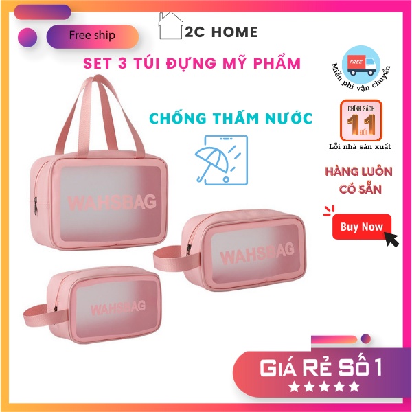 Set 3 túi đựng mỹ phẩm, Đồ trang điểm du lịch chống thấm nước Washbag Hàng đẹp – 2C Home