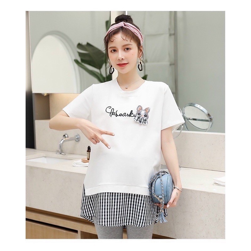 [Hàng Mới về] Áo Bầu Thu Đông Phối Vạt Sơ Mi Hàng Quảng Châu Dày Dặn AB12