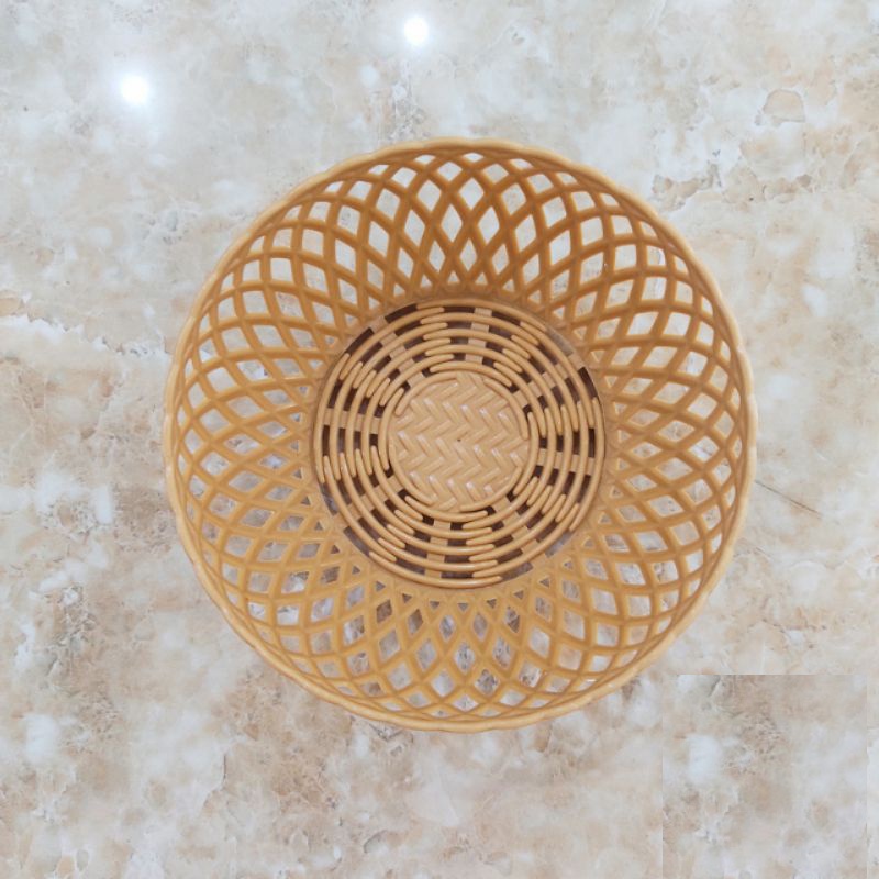 Rổ nhựa giả mây tre đan tròn 15cm đựng rau củ, hoa quả, trái cây, chưng bưởi.