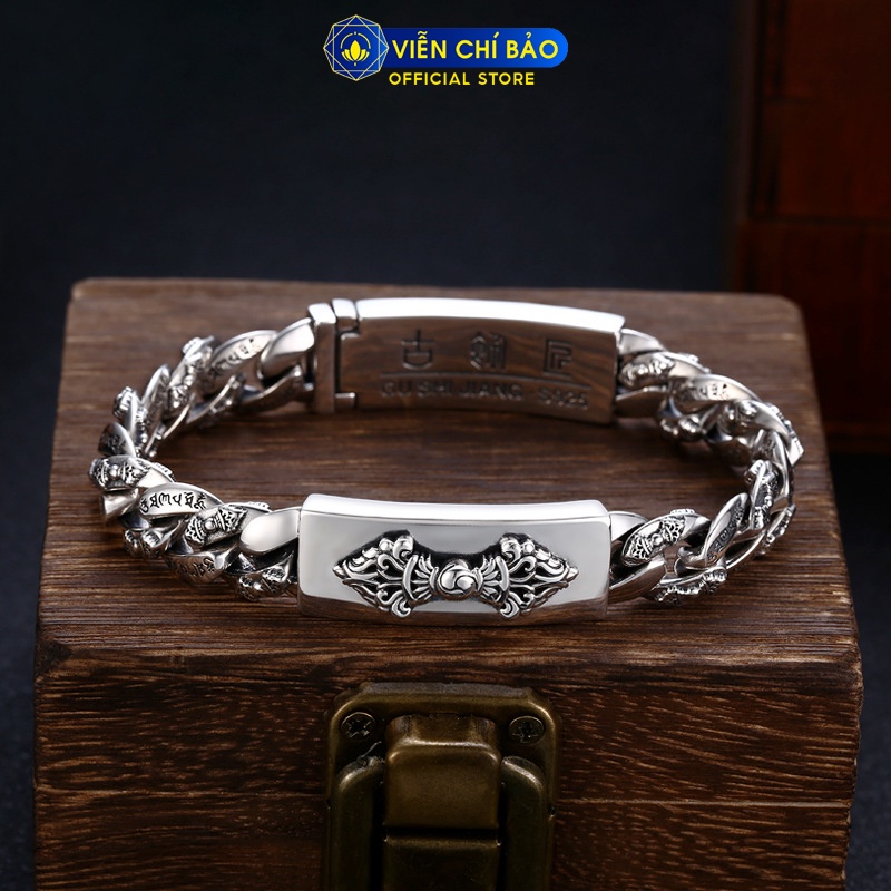 Lắc tay bạc nam Lục Tự Chùy Kim Cang chất liệu bạc 925 thời trang phụ kiện trang sức nam Viễn Chí Bảo L100183